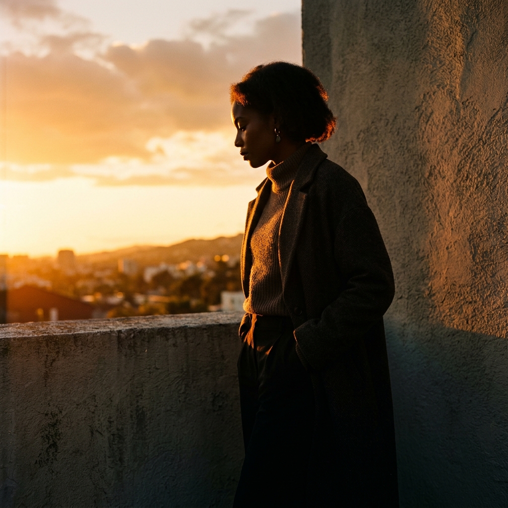 Golden Hour Solitude: Rooftop Profile